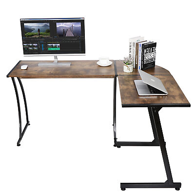 #ad Brown L Shaped Corner Desk Computer Gaming Desk PC Writting Table Home Office $65.58