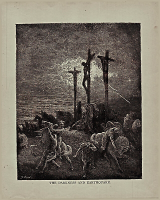 #ad 1890 Gustave Dore Victorian Woodcut Print Darkness and Earthquake DWC4 $65.37