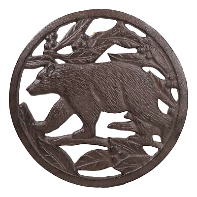 #ad Cast Iron Western Rustic Black Bear By Tree Branches Decorative Table Trivet $16.99