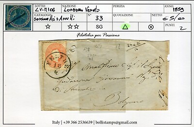 #ad 1861 6 Antique States Lombardy Veneto Missiva da Feltre For Bolzano Lot LV M106 $25.48