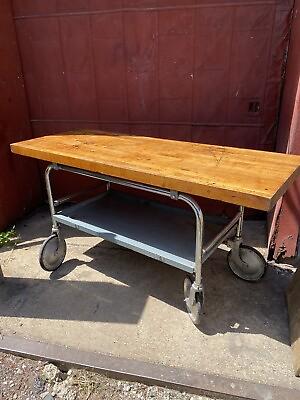 #ad 1940s Industrial Kitchen Island Workbench Farmhouse Country Primitive TV Cart $1450.00