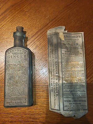 #ad 19th century glass bottle pottery drug amp; chem corp sanford compound ginger $195.00