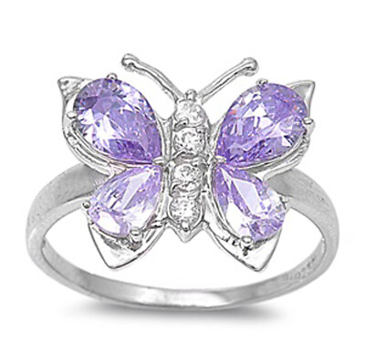 #ad Sterling Silver Woman#x27;s Purple CZ Butterfly Ring Promise Band 7mm Sizes 4 12 $18.19