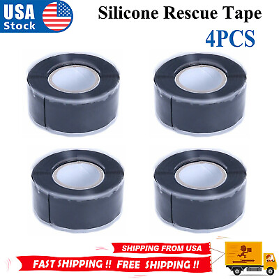 #ad 4pcs Black Rubber Silicone Repair Waterproof Adhesive Tape Rescue Self Fusing $13.85