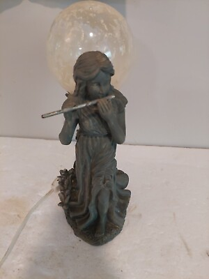 #ad Vintage Lamp Night Light Woman Flutist Fairy Moon Globe Stars $54.95