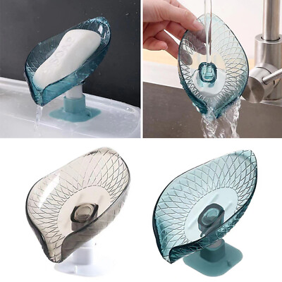 #ad Bathroom Leaf Shape Drain Soap Box Dishes Holder Storage with Suction Saver Tool GBP 2.75