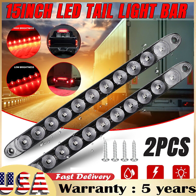 #ad Pair 15quot; Red LED Sealed Truck Trailer Strip Brake Rear Stop Turn Tail Light Bar $12.99
