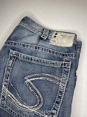 #ad Silver Jeans Co Men#x27;s 36x32 Gordie Straight Leg Jeans Blue Distressed Denim $29.99
