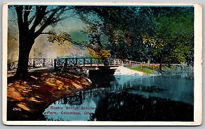 #ad Vtg Columbus Ohio OH Schiller Park Rustic Bridge 1910s Old Antique View Postcard $9.99