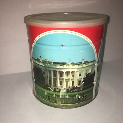 #ad Hills Brothers White House Capital Lincoln Memorial Coffee Can RED White Blue $29.99