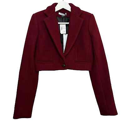 #ad New with Tags LaQuan Smith Wool Cropped Blazer Maroon Oxblood Red Medium $498.00