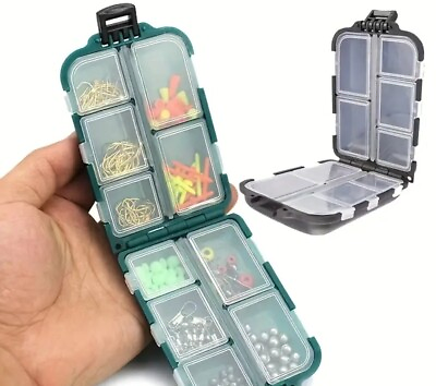 #ad 1pc Fishing Tackle Box 10 Compartment Lure Hook Storage Case Double Sided Fish $7.99