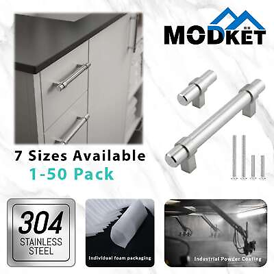 #ad Brushed Nickel Modern Cabinet Handles Pulls Knobs Kitchen Hardware Stainless $106.02