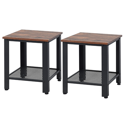 #ad Topbuy 2 PCS Industrial Coffee End Table Bedside Nightstand with Shelf Black $94.99