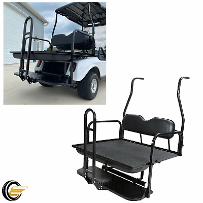 #ad Black Folding Rear Flip Seat Kit for 2000 2013 Club Car Golf Cart DS w Grab Bar $295.00
