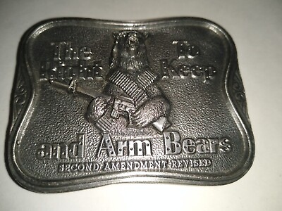 #ad The Right To Keep and Arm Bears Belt Buckle Bergamot Brass Works 1986 NRA EXC $18.75