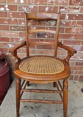#ad Antique Dining Chair Solid Walnut Cane Seat Burl Back #2 $95.99