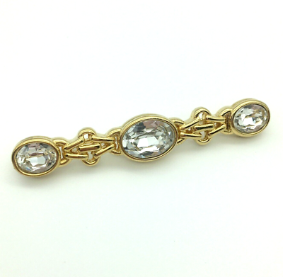 #ad Vintage Monet Brooch Gold Tone Woven Chain Ling Style Clear Stones Signed 2.5quot; $9.65
