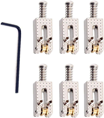 #ad 6 Pcs Guitar Roller Saddle Bridge with Wrench for Fender Strat Tele Electric Gui $14.99