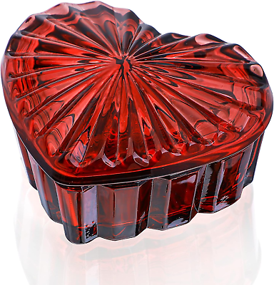 #ad Crystal Glass Heart Shaped Jewelry BoxCandy Box with LidWomen#x27;S Covered Ear... $17.15