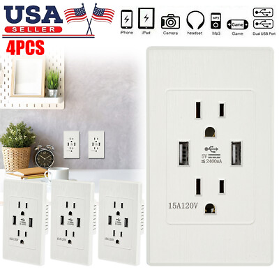 #ad Lot Dual USB Port Wall Socket Charger AC Power Receptacle Outlet Plate Panel 15A $38.88