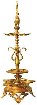 #ad Brass Table Oil Lamp Diwali Diya Pooja Deepak For Home Temple 7*7*28 Inch $271.45