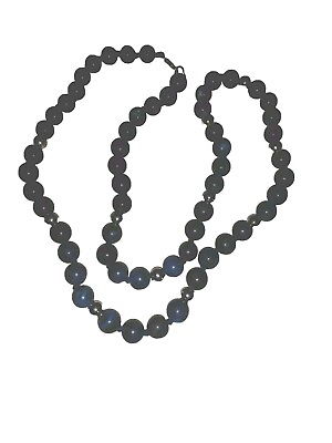 #ad 24quot; Classic Blue Lapis Lazuli 925 Sterling Silver Beaded Beads Necklace Jewelry $45.00