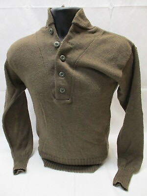 #ad New Genuine USGI Military 100% Wool Army Jeep Sweater OD Brown 5 Button Small $30.00