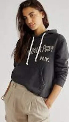 #ad Free People Retro Brand Montauk Point Hoodie Sweatshirt Gray Black Washed S NWT $59.00