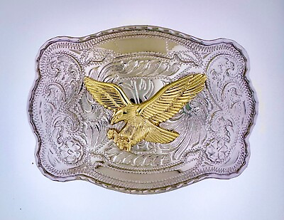 #ad Cowboy LARGE Texas Rodeo Belt Buckle American Western Silver Vintage Buckle $11.99