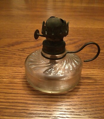 #ad VTG Glass Small Finger Oil Lamp with Brass Finger Ring $14.00