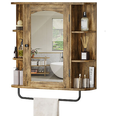#ad Medicine Cabinet w Mirror Door Storage Shelf Wall Mount Bathroom Cabinet Brown $49.39