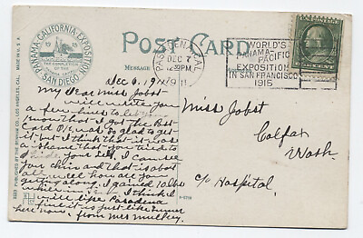 #ad 1911 Pasadena CA Panama Pacific expo slogan machine cancel postcard 5838.182 $5.00