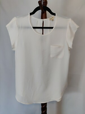 #ad Lily White women#x27;s size M sheer top ivory color SS scoop neck teardrop in back $18.85