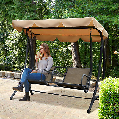 #ad Outsunny 2 Seat Covered Outdoor Patio Swing Chair Bench with Canopy with Stand $169.99