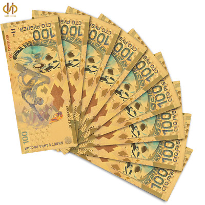 #ad 10PCS Russian 100 Ruble Colorful Gold Banknote Collectible Fake Paper Money Note $10.62