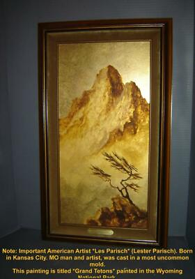 #ad American Grand Tetons Mountain Gold Leaf on Masonite Painting by Les Parisch. $624.17