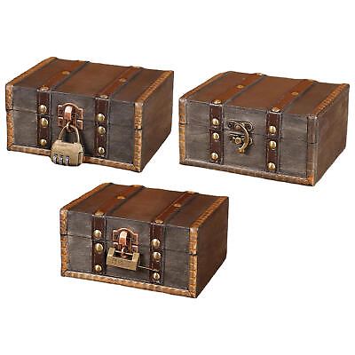 #ad Wooden Keepsake Box Lockable Vintage Wooden Storage Decorative Treasure Case $16.92