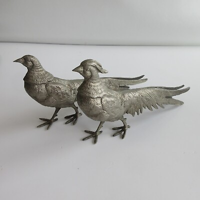 #ad Vintage Pair Of Brass Metal Pheasants Birds Figurines 12” Long Each $50.00