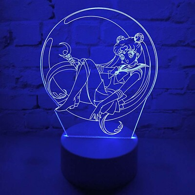 #ad Sailor Moon 3D Night Light Bedside Remote Control Desk Lamp 16 Corlors Gift Girl $30.30