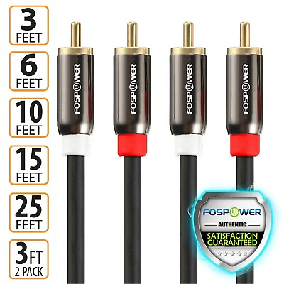 #ad FosPower 3 6 10 15 25 FT Gold Plated RCA Male L R Stereo Audio Cable Cord Plug $7.99