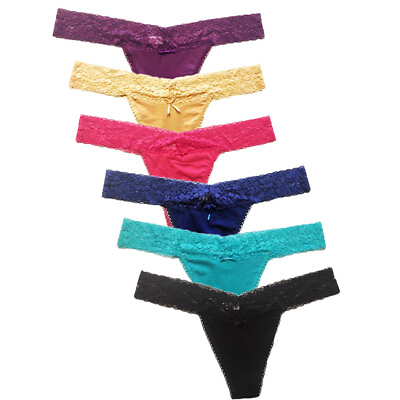#ad 6 Pack Women Cotton Floral Lace Thong G String Panties underwear Size M Pastel $13.49