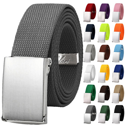 #ad Falari Silver Buckle Canvas Web Belt Adjustable Size Cut to Fit Golf Belt $9.99