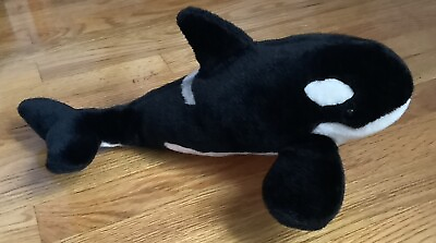 #ad Vintage Sea World Shamu Orca Killer Whale Plush 16” Stuffed Animal Black White $9.99