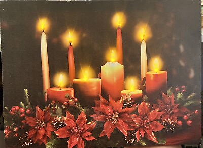 #ad Poinsettia Candles Light Up Wall Canvas 16quot; x 12quot; $19.99