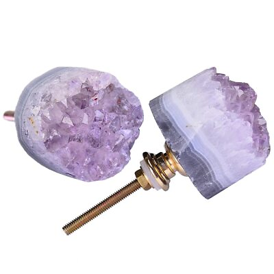 #ad Set of 2 Amethyst Drawer Knobs Crystal Stone Cabinet Knobs Kitchen Cupboard P... $34.59