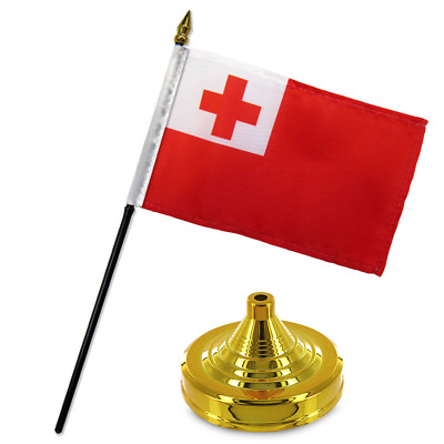 #ad Tonga 4quot;x6quot; Flag Desk Set Table Stick Gold Base $6.74