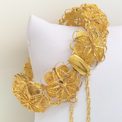 #ad 18K Solid Yellow Gold Flower Floral Filigree Bracelet 7.25 Inches Vintage Estate $2500.00