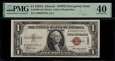#ad 1935A $1 Hawaii WWII Emergency Issue FR 2300 A C Block AC PMG 40 Comment $139.89
