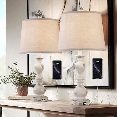 #ad Farmhouse Table Lamp Sets of 2 for Bedroom Living Room Plug in Bedside Nights... $93.34